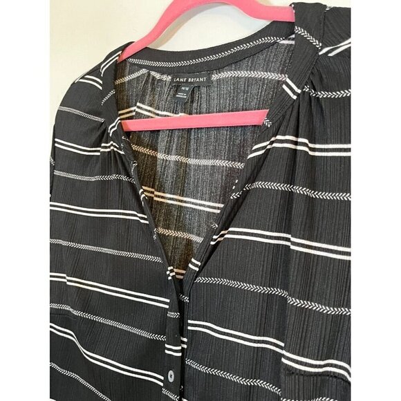 Lane Bryant Striped Top 14 Black Retro Classic Minimalist Office Casual Resort - Picture 3 of 11